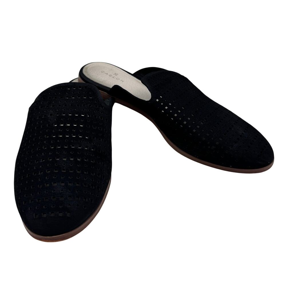 Caslon Black Perforated Soft Suede Slip On Mules Women's Size 10.5
